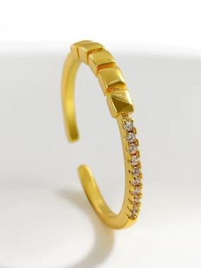 18K Gold Plated Moissanite Beaded Eternity Band Ring | Adjustable Open Design